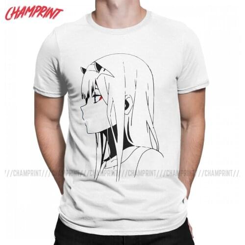 Mens Zero Two Darling In The Franxx T Shirts Anime Cotton Tops Novelty Short Sleeve Crewneck Tee Shirt Big Size T-Shirt