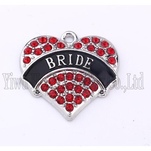 New Arrival 20 pcs a lot rhodium plated BRIDE with red/pink/blue/white crystal heart pendant Hot Selling
