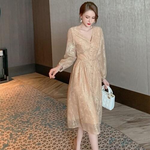 Autumn Winter Fashion Clothe Korean Style Corset Long Sleeve Singer Button Loose Elegant Sweet Cute Pink Lace Dresses Women 2020