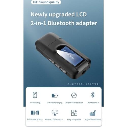 HOT-Bluetooth 5.0 Transmitter and Receiver, 2 in 1 Wireless Adapter with LCD Display 3.5mm AUX USB Stereo for PC TV Car Headphon