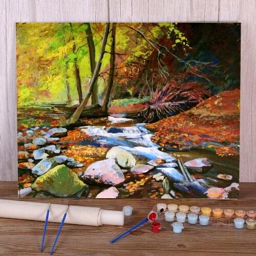 Landscape Autumn In The Woods Coloring By Numbers Painting Complete Kit Acrylic Paints 50*70 Canvas Pictures Drawing