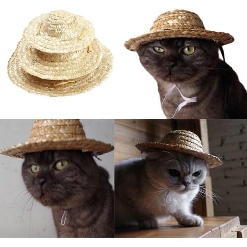 Pet Woven Straw Hat Costume for Cat Sun Hat for Small Dogs and Cats to Act Cute Pet Cat and dog Supplies accessories