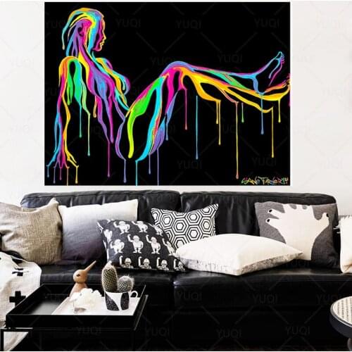 Pop Art Colorful Abstract Sexy Girl Nude Canvas Painting Poster and Print Picture for Living Room Wall Art Pictures for Bedroom