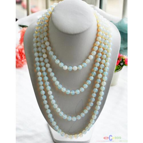 S1578 100" 10mm round Cream white opal bead necklace