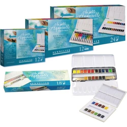 Sennelier La Petite Aquarelle 12,24,36 Half Pans,Student watercolor set ,Practical inside mixing tray,Professional art supplies