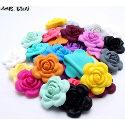 MHS.SUN Silicone Flower Beads For DIY Teething Nursing Necklace Baby BPA Free Silicone Beads Chewable Toy Jewelry Colorful 20Pcs