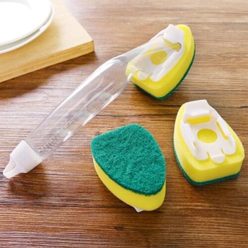 Sponge Replaceable Couring Pad Washing Convenience Cleaning Brush Scrubber Kitchen Soap Dispenser Dish With Refill Liquid