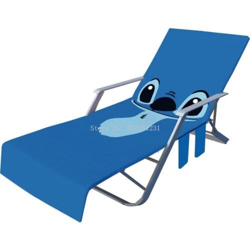 Disney Stitch Summer Microfiber Recliner Beach Towel Fashion Sunbathing Sling Chair Cover with Pocket Lazy Lounger Chair Towels