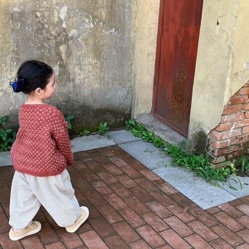 Sweater Full Sleeve O-neck Collar Plaid Solid Regular Cotton New Fashion Simple Lovely Warm Spring Autumn Winter Unisex Kids