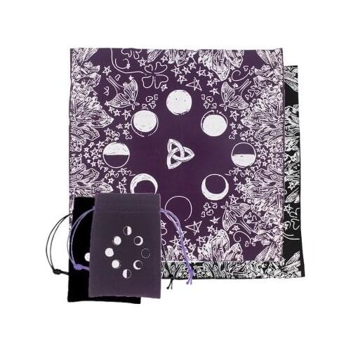 Tarot Cloth Moon Phases Luna Moth Crystals Witch Gift Tablecloth Astrology Lover Altar Cloth decoration Divination Tool with bag