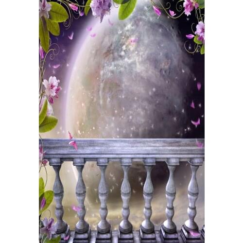 VinylBDS Fond Photographie Flowers Around Balcony Moon Scenic Photography Backdrops
