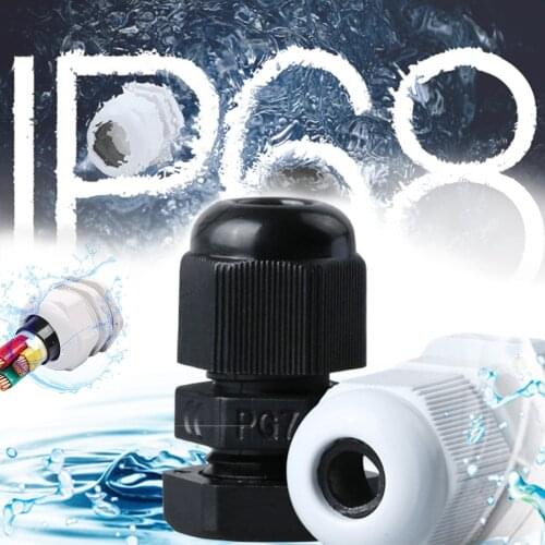 Waterproof Cable Gland 10Pcs Cable Entry IP68 PG7 PG9 PG11 PG13.5 PG16 White Black Nylon Plastic Connector Electrical Equipment