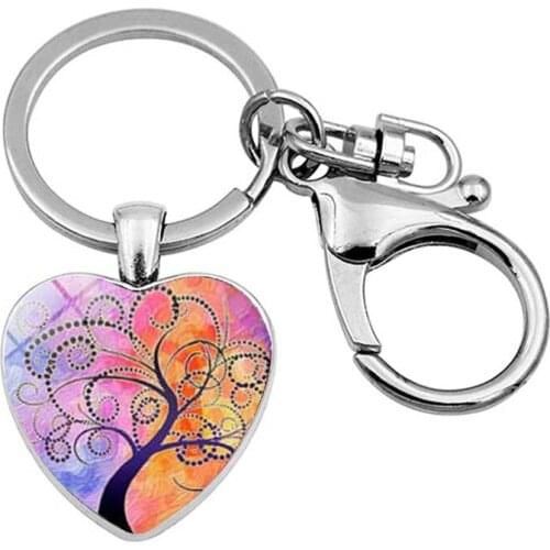 WG1pc Tree of Life Keychain Heart-shaped Lobster Clasp Pendant Metal Cabochon Glass Keyring Key Chain For Women Bag Accessories
