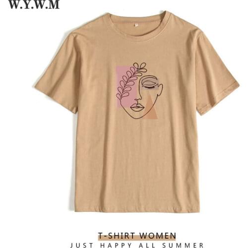 WYWM Summer Aesthetic Graphic Printed T Shirts Women Simple Hand-painted Loose Tees Casual Harajuku Short Sleeve Female Tops