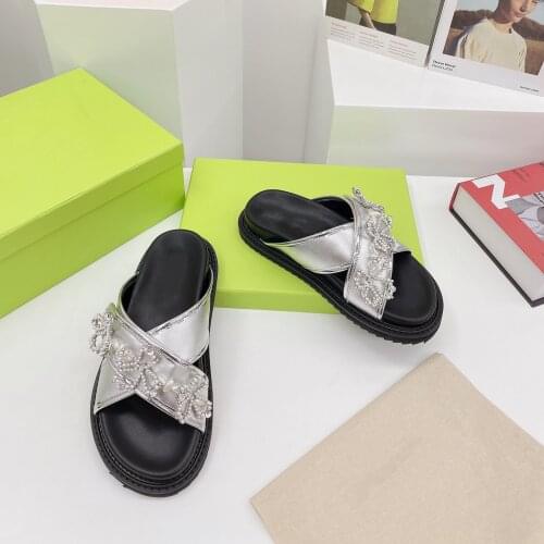 2021 Newest Hot Summer Shoes Woman Outdoor Slippers Open-Toes Height Increasing Woman Slippers String Bead Decora Woman Slippers