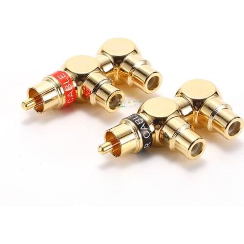 1Pcs pure copper gold-plated three-way gun type one male two female adapter RCA plug audio one point two conversion plug HIFI