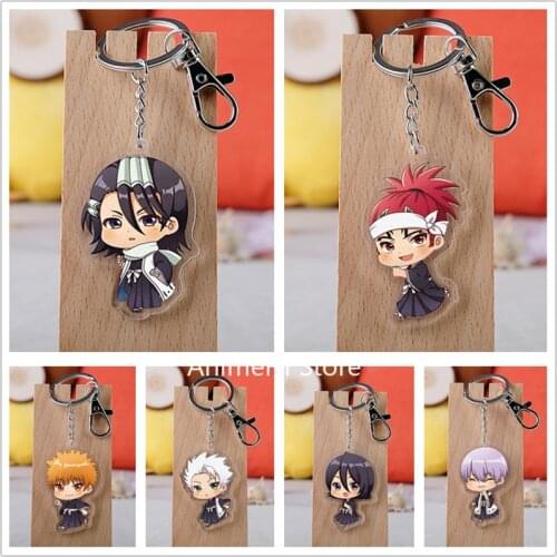20 pcs/lot BLEACH Acrylic Keychain Toy Figure Kurosaki ichigo Kuchiki Rukia Bag Pendant Key Ring Gifts
