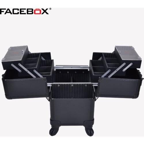 2016 Facebox Brand Three Layer Makeup Box with Trolley Beauty Case with wheels Professional Removable makeup box 2/4 wheels