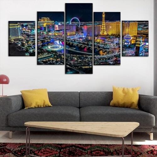 5 Pieces Las Vegas City Landscape Paintings Canvas HD Prints Modular Pictures Wall Art Home Decorative Poster Modern Artwork