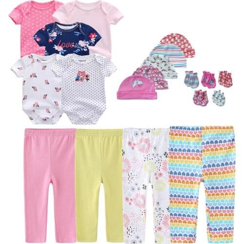 Unisex NewBorn Bodysuits Infant Pants Hats Kids Gloves Baby Clothes Cotton Clothing Sets Roupa De Bebe Girls Boy Clothes