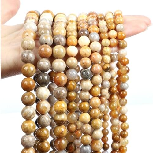 Natural Yellow Coral Jade Beads Smooth Round Loose Spacer Bead For Jewelry Making Bracelet Necklace DIY Charm Accessories 4-12MM