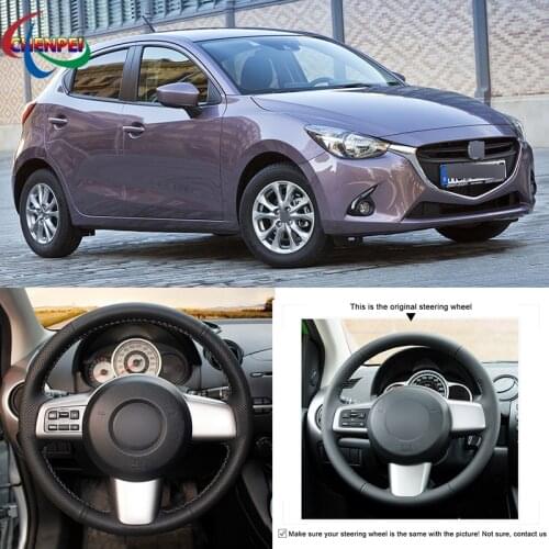DIY Hand-stitched Customization Non-Slip Black Leather Steering Wheel Cover For Mazda 2 2008-2014 Car Interior Decoration