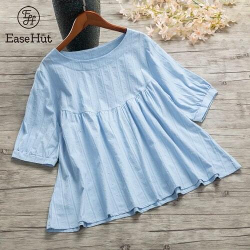 EaseHut Vintage Women T Shirt 2021 Plus Size Cotton Linen Loose Tees Solid Color Short Sleeve Casual Summer T-Shirt Female Top