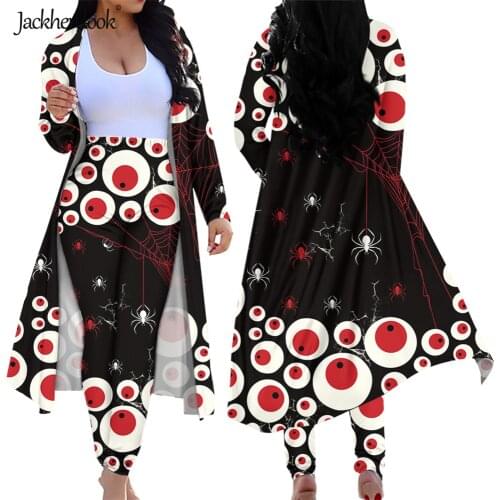 Jackherelook Merry Halloween Spider Cool Design 2 Piece Outfits for Girls Long Sleeve Cardigan Pants Women Clubwear Leggings Set