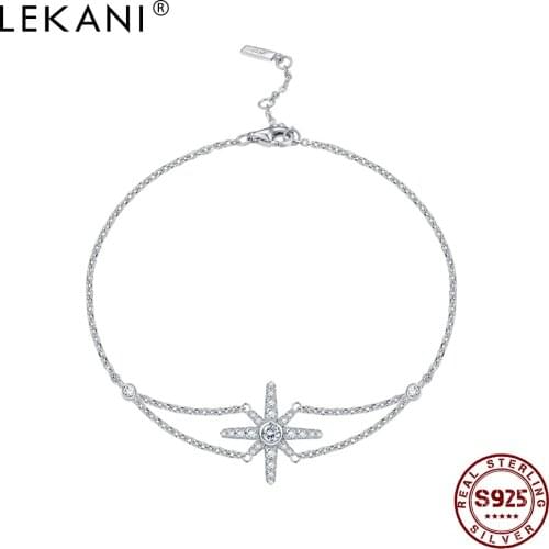 LEKANI 925 Sterling Silver Bracelets For Women Shining CZ Eight-Pointed Star Charm Bracelet Buckle Type Adjustable Fine Jewelry