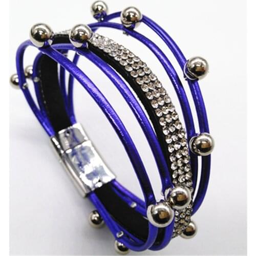 Neon Pink Red White Black Beads Multilayer Statement Trendy Leather Bracelets Women Fashion Girl Cuff Bangle Female Jewelry