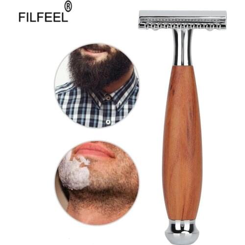 Men Classic Double Blade Safety Shaving Adjustable Manual Wood Handle Shaver Beard Razor Tool Gift
