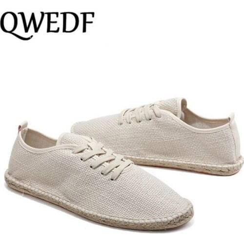 2019 Men Canvas Shoes Breathable Mens Loafers Slip On Solid Black White Hemp Wrap Mens Shoes Espadrilles Fisherman D4-25