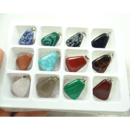 Natural stone Turquoises Quartz crystal tiger eye aventurine Trapezoid pendant for diy jewelry making necklace Accessories 12PCS
