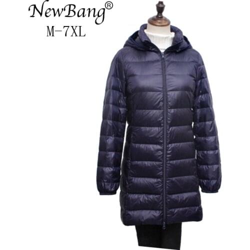 NewBang 8XL 7XL 6XL Ladies Long Warm Down Coat Women Ultra Light Down Jacket Womens Overcoats Hat Detachable Warm Coats