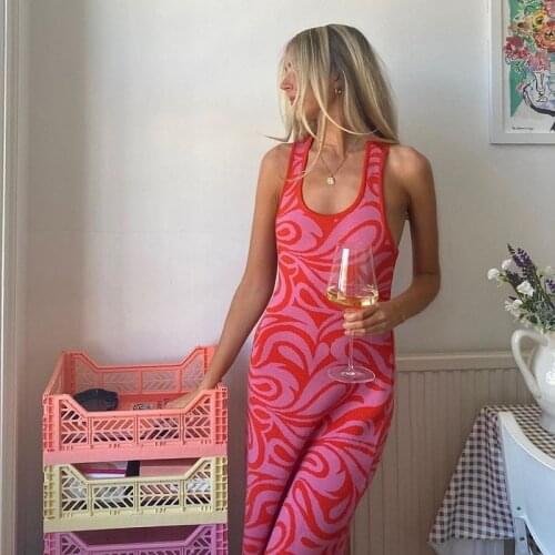 2021 New Knitted Midi Dress Womens Print Backless Streetwear Party Dresses Women Y2K Vintage Sleeveless Bodycon Long Dress
