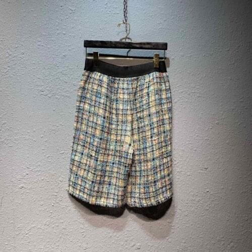 New Design Top Quality Luxury Casual Loose Mens Tweed Shorts Summer Elastic Waist Knee Length Male Fashion Cashmere Plaid Shorts