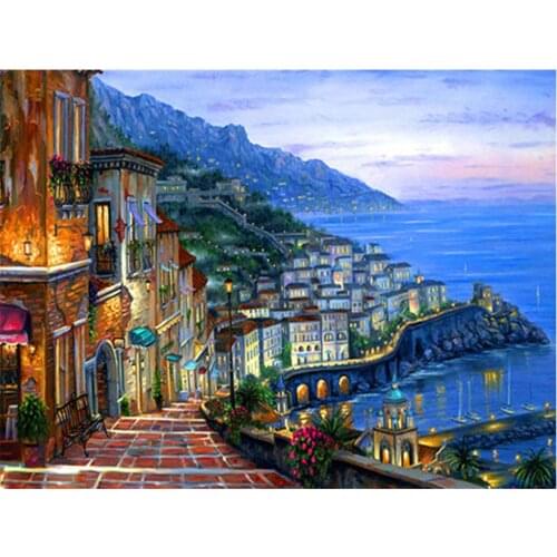 Landscape Town Seaside DIY Embroidery 11CT Cross Stitch Kits Needlework Craft Set Cotton Thread Printed Canvas Home Room
