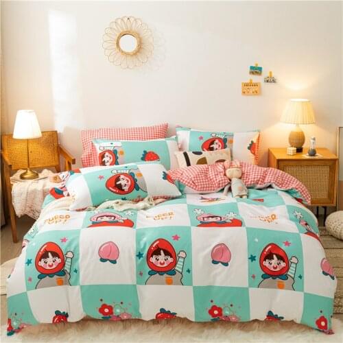 Cartoon Child Pattern Duvet Cover 140x200 Pillowcase 3Pcs,220x240 Quilt Cover,Green Bedding Sets, Double Queen King Size