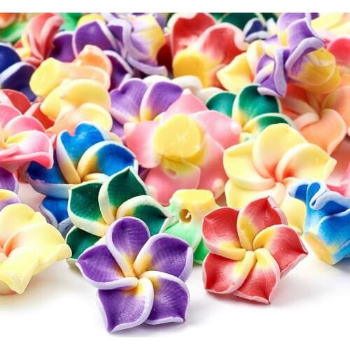 200pcs Handmade Polymer Clay Beads 15mm 30mm 3D Flower Beads for Jewelry Making DIY Decor Accessories Multicolor