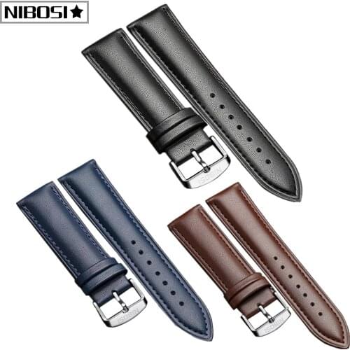 NIBOSI Genuine Leather For Watch Band Strap ,Stainless Steel Watch Strap ,Gold Stainless Steel Mesh Belt Bracelet，Size 20 22 mm