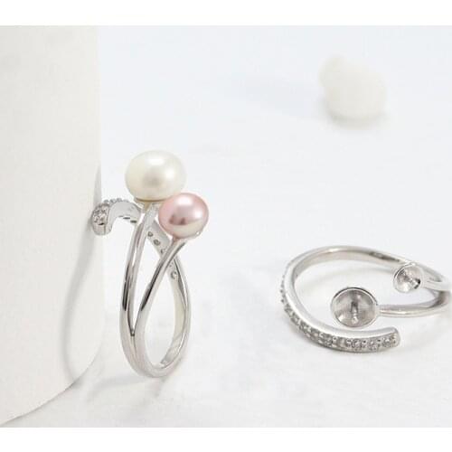 SA SILVERAGE Opening Adjustable Pearl Silver Ring 925 Sterling Silver Ring Fashion Simple S925 Pure Silver Ring Female