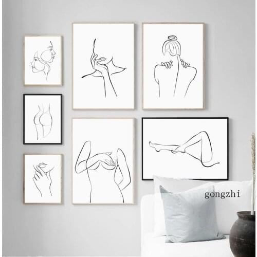 Sexy Girl Body Nude Abstract Line Nordic Posters Minimalist Canvas Painting and Prints Wall Art Pictures for Living Room Decor