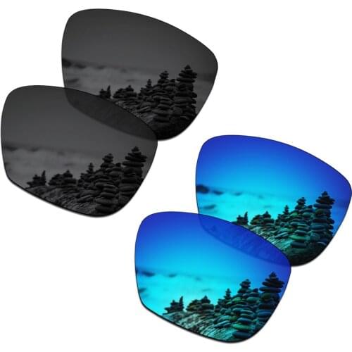 SmartVLT 2 Pairs Polarized Sunglasses Replacement Lenses for Oakley Hold On Stealth Black and Ice Blue