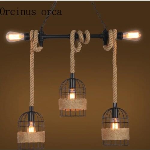 Rope chandelier retro industrial wind bar cage bar aisle window shop one creative decorative lamps