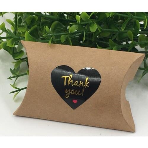 20Pcs 8x5.5x2cm Vintage Kraft Paper Pillow Shape Jewelry Box Pouch Pack Chocolate Available Heart Thank You Stickers And Strings