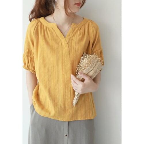 Women Loose Short Sleeve V Neck blouse Shirt Ladies Casual Tops Female 2020 Loose Tops Summer Shirts Blouses