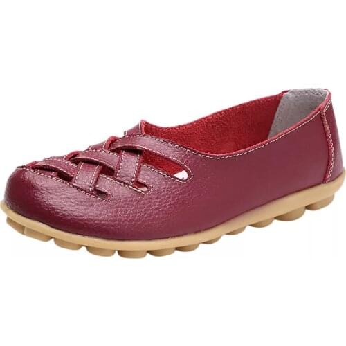 Summer Ballet Flats Large Size Women Shoes Slip On Genuine Leather Cut-outs Mother Sandals Shoes Woman Loafers XKD1107