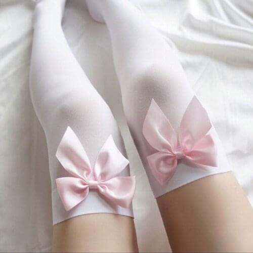 Women Sexy Stockings Lovely Pink Bowknot Thigh High Long Socks Over The Knee Socks Summer Styles Medias Mujer Sexy Lingerie