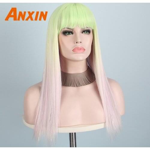 Anxin Long Straight Wig Colorful With Bangs Women Cosplay Anime Cosplay Wig