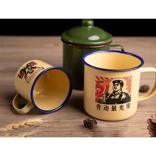 1PC Chinese Classic 700ML Tea Cup Enamel Tea Mug Milk Cup Mug Instant Noodle Bowl Breakfast Oatmeal Cup Kitchen Drinkware
